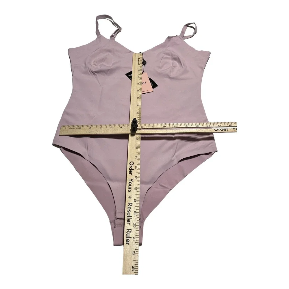 Pinsy V Neck Spaghetti‎ Strap Hourglass Shapewear Bodysuit LARGE LILAC CHEEKY